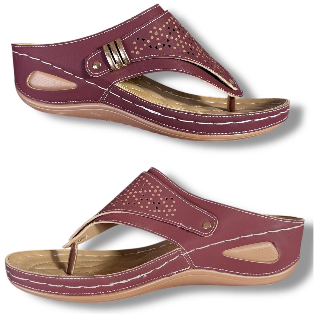 NIB Womens Wine Red Comfort Wedge Slide Sandals Size 9 CN 40 Boutique Fashion